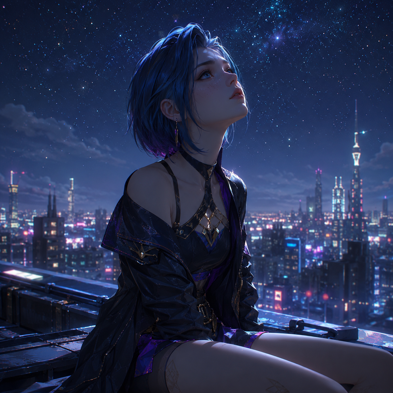 星空城市中的AI人物图像